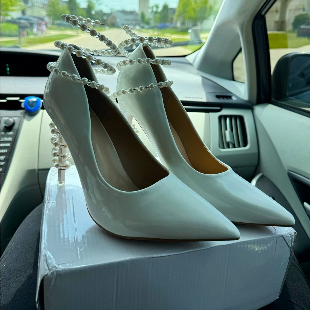 White pearl heels, size 11